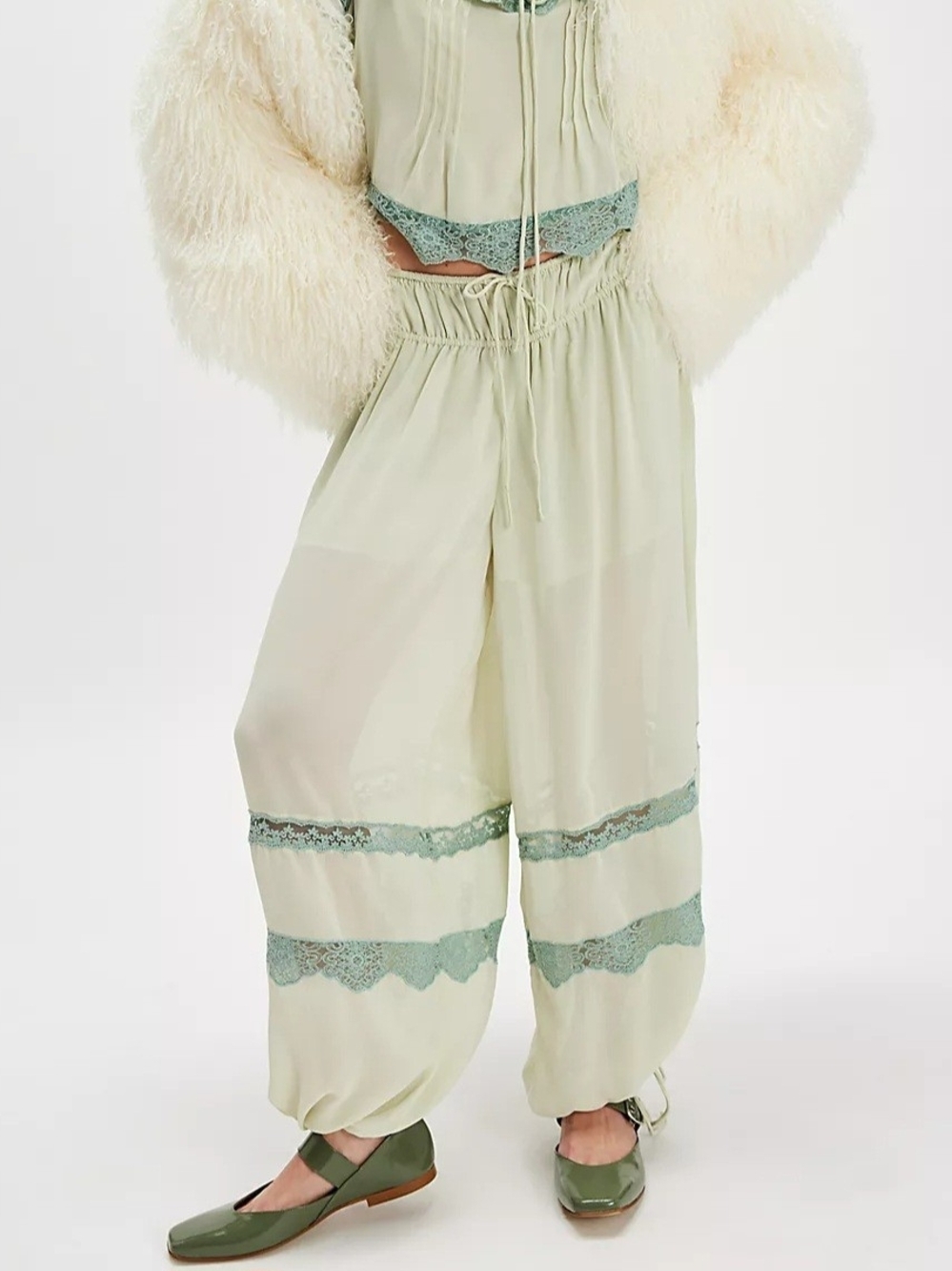 Free People Sully Lace Balloon Pants Sage Green Teal Boho Size S NWOT